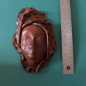 VTG Tribal Leather Woman's Face Hand Tool Molded Haitian Folk Art Wall Decor